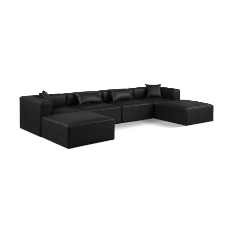 Canapé modulaire en cuir 6 pièces Vegan, Cuir végétalien noir