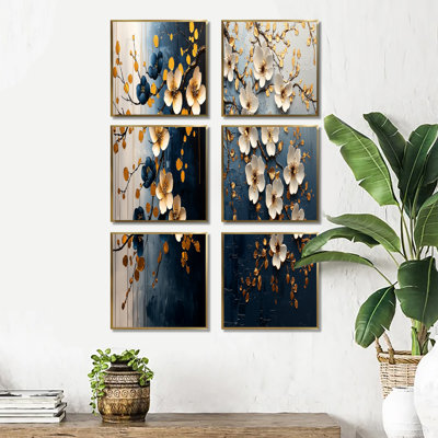 Branches de cerisiers dorés - Ensemble de 6 reproductions d'art sur toile