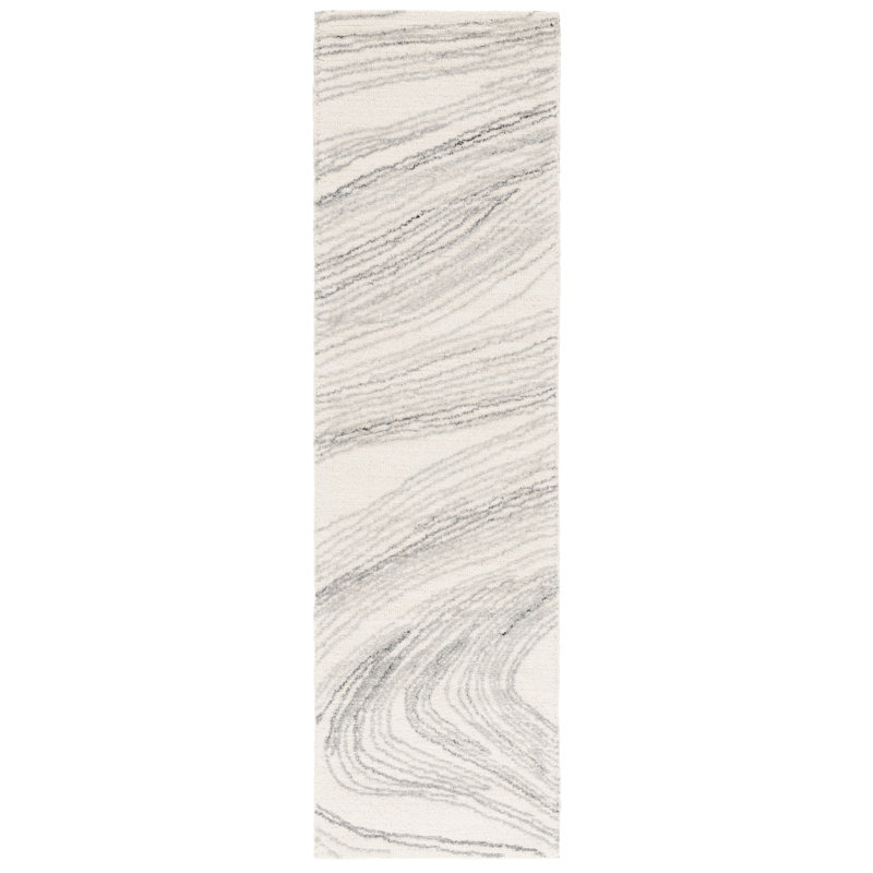 Tapis ivoire / gris en laine / coton touffeté à la main Kinata, Tapis de couloir 2 pi 3 po x 8 pi
