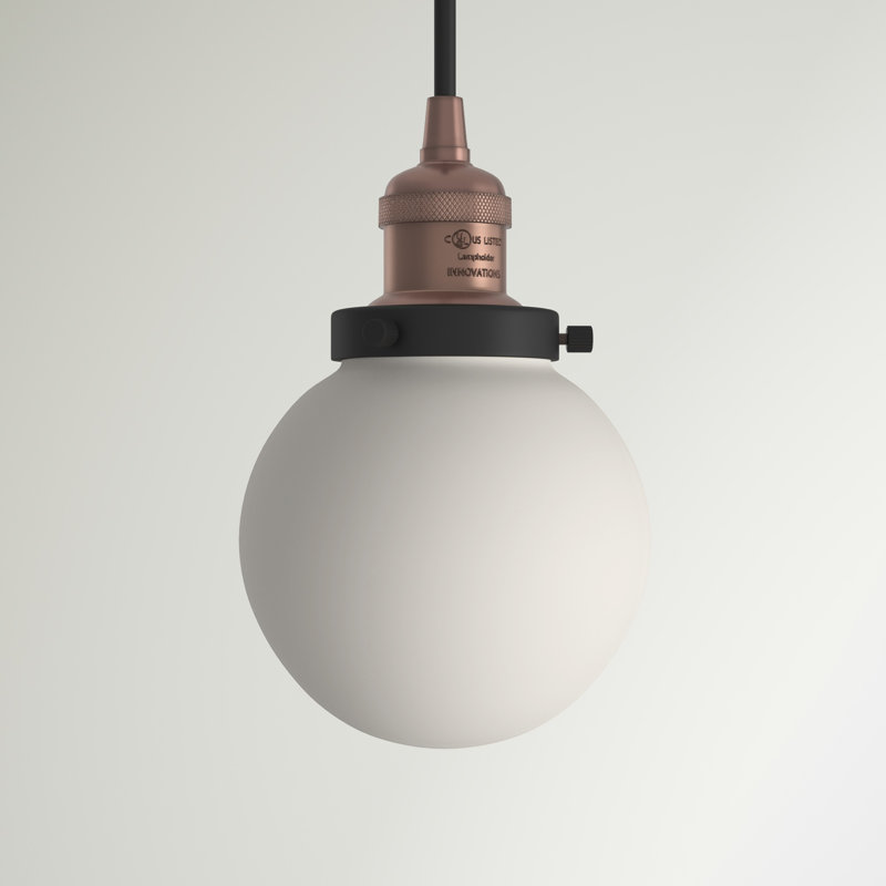 Luminaire suspendu sphère 1 lumière Chippewa, Cuivre antique et décorations noir mat, Blanc mat