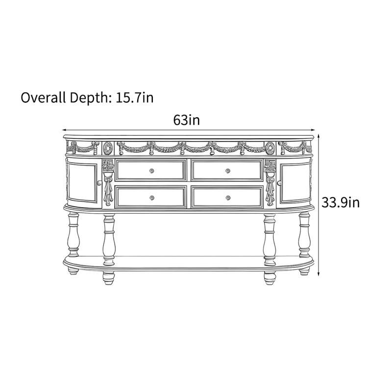 Console en bois massif 78,7 po Castleman, Bleu, Bleu, H 33,9 po x l 63 po x P 15,7 po