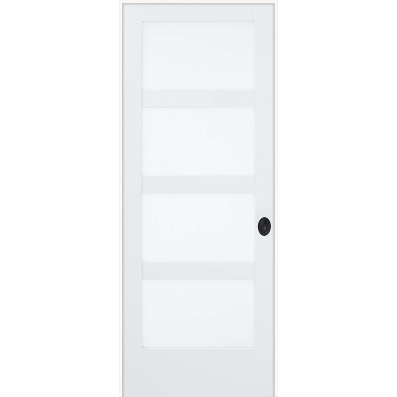 Porte intérieure pré-montée apprêtée en bois et verre d'intimité avec poignée et ensemble d'installation Evelin 4-Lite