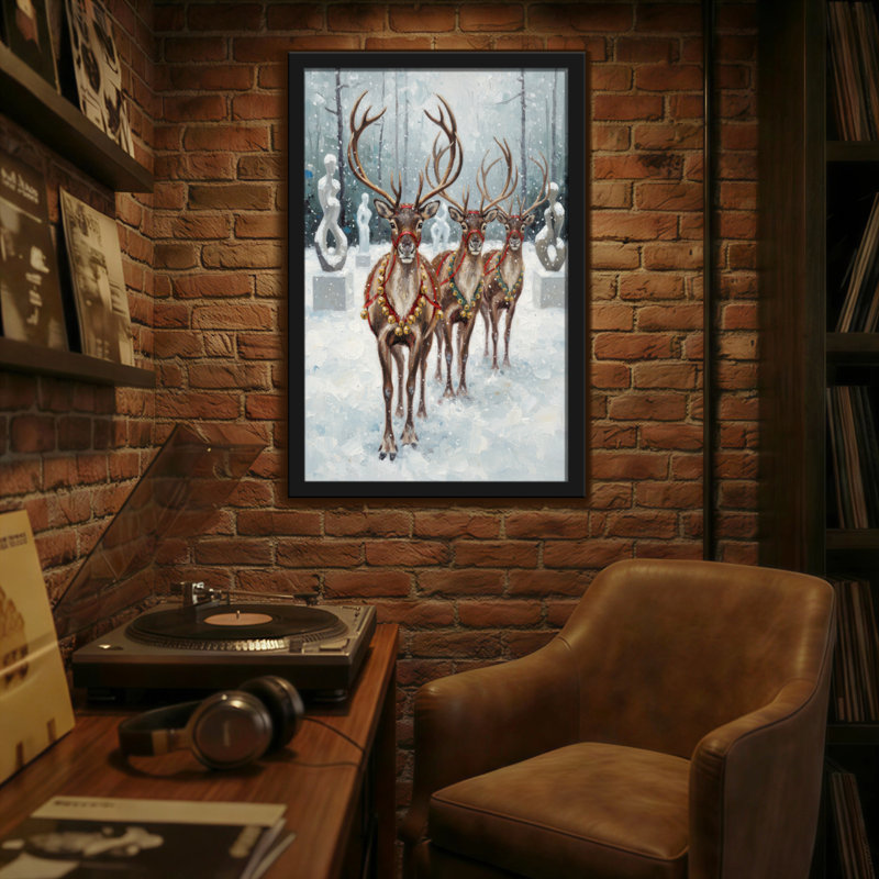 Animaux, renne dans la forêt d'hiver avec décorations, H 30 po x l 20 po