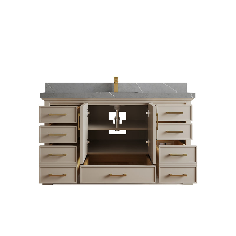 Khiala 60'' Single Bathroom Vanity with Top, Piatra Gray