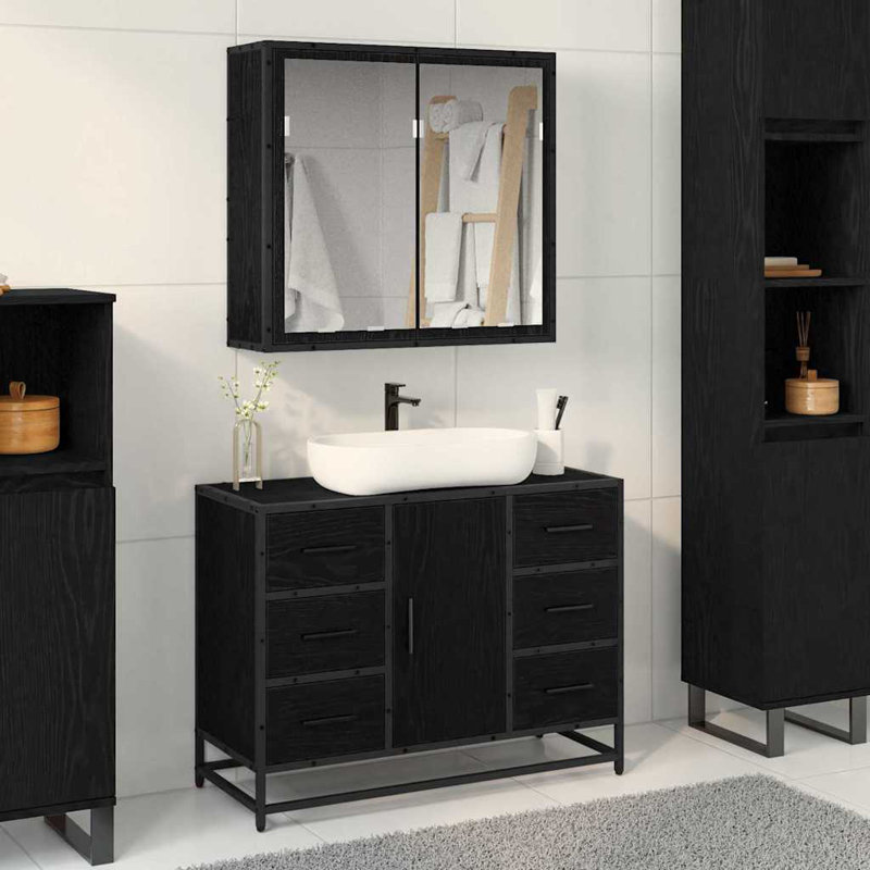 Wall Mounted Required Bathroom Storage Furniture Set, Black Oak
