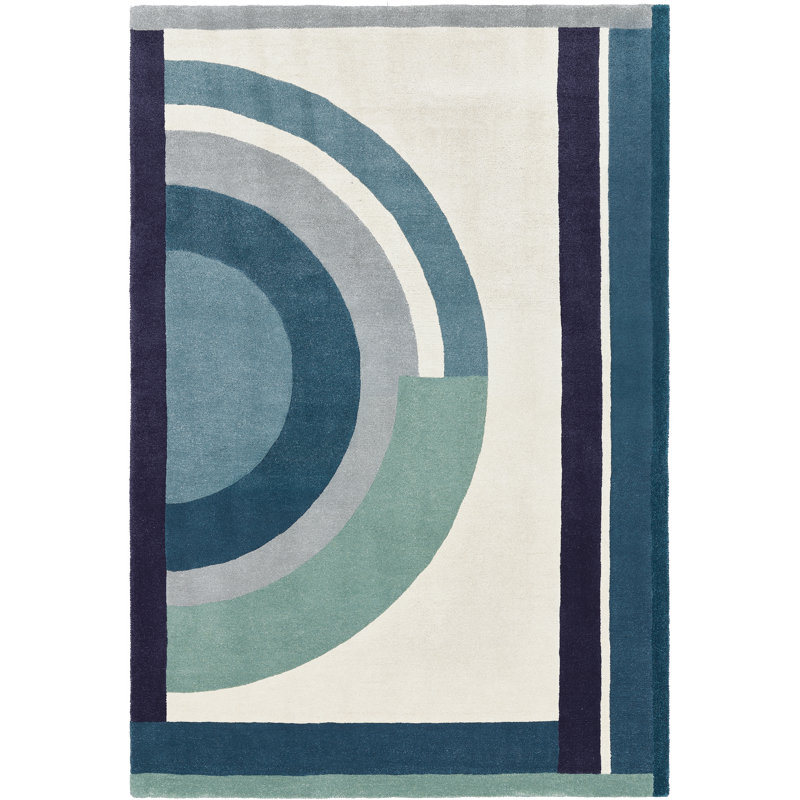 Josep Hand Tufted Geometric Area Rug in Blue/Ivory, Rectangle 6'7" x 9'10"