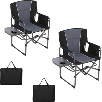 Chaises de camping surdimensionnées pour adultes surdimensionnées et résistantes, paquet de 2, capacité de 400 lb, porte-gobelet et pochette de rangement - idéales pour la plage, la pêche, le jardin, le patio, le véhicule récréatif - côté noir + dossier gris