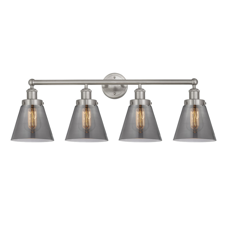 Éclairage pour meuble-lavabo de salle de bain 4 lumières Edison Cone, Plaqué couleur fumée, Nickel satiné brossé