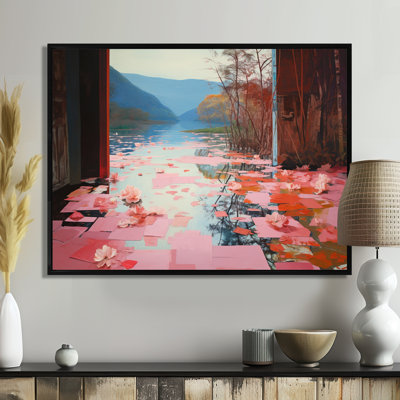 Portail serein de lotus rose - paysage abstrait, art mural, salon