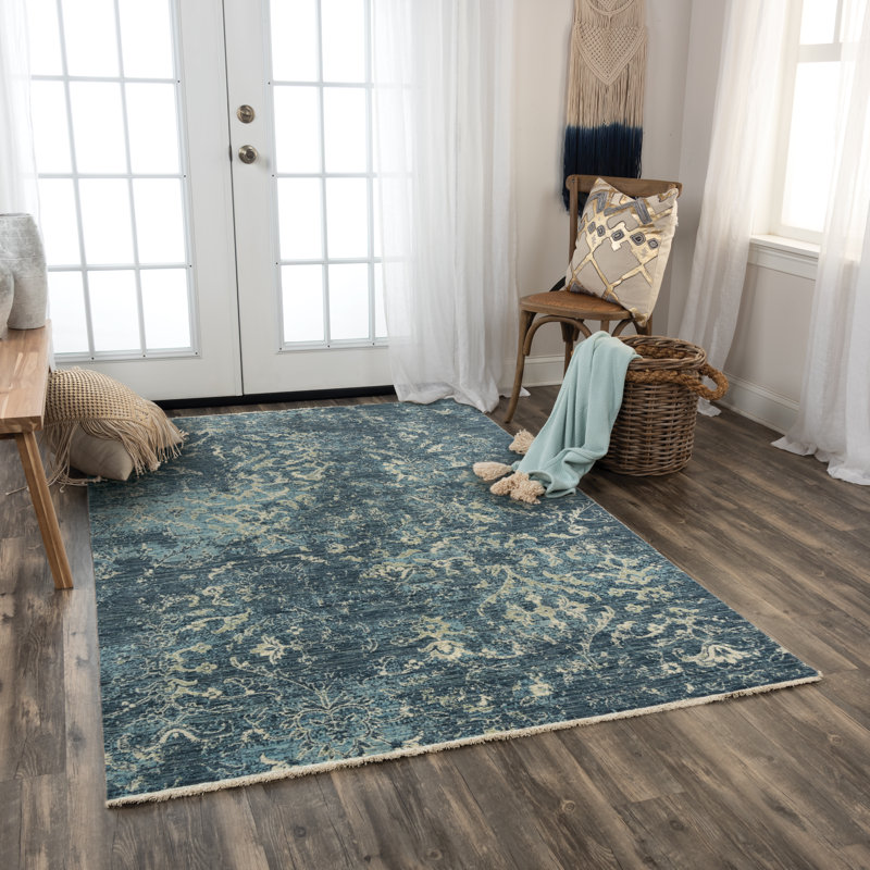 Tapis beige / bleu en laine Maratea, Rectangle 8 pi x 10 pi