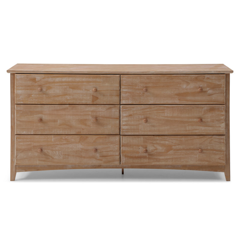 Commode 6 tiroirs en pin, Blanc délavé
