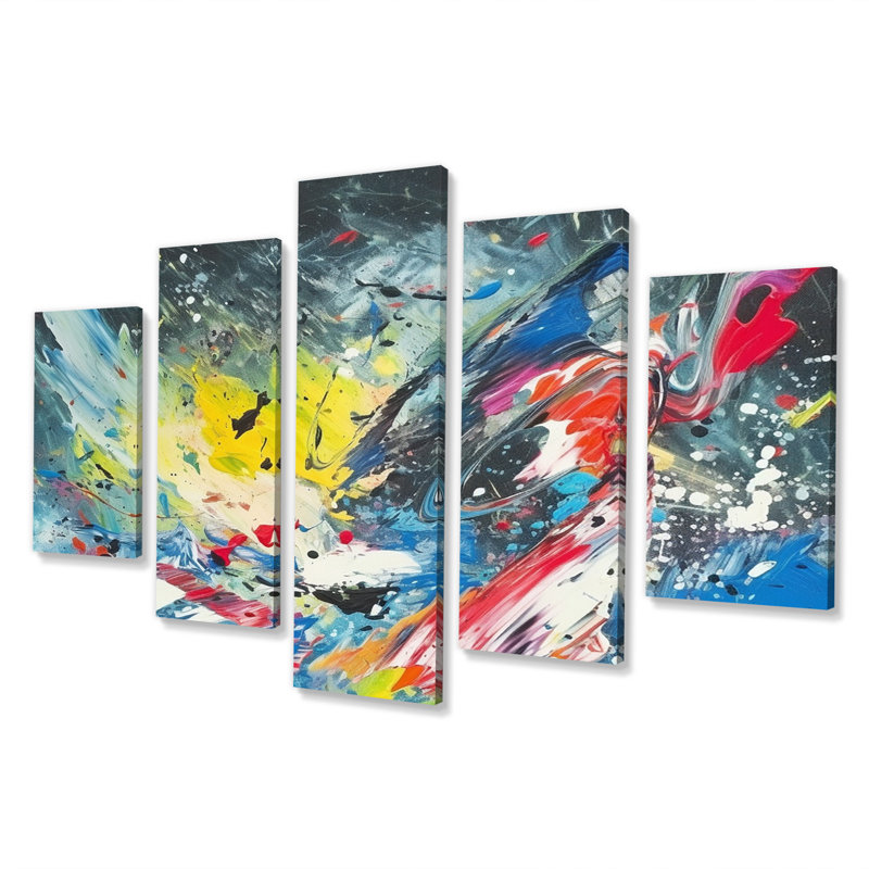 «Contemporary Here Abstract Expressionism II», reproduction d'art sur toile abstraite - 5 panneaux