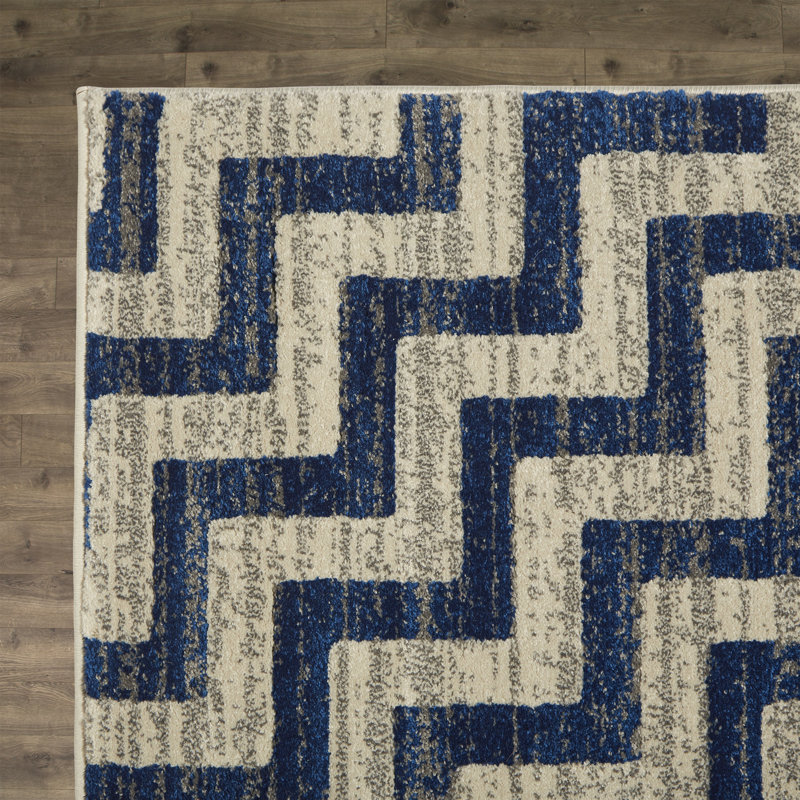 Elva Chevron Cobalt Blue Area Rug, Rectangle 10' x 13'2"