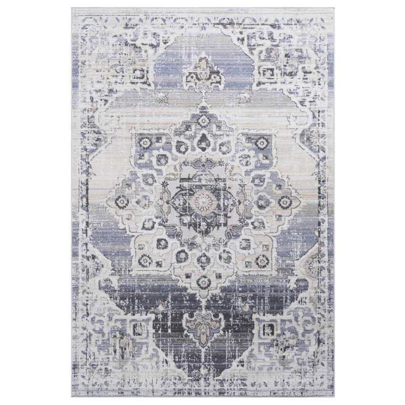 Cream/blue Medallion Area Rug, Non-shedding, Stain-, Suited For Living Areas, Bedroom, Dining, 0.28in Pile Non-shedding & Perfect Home, Room Bedroom Dining Office,