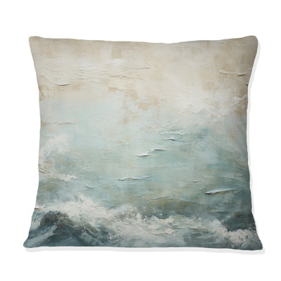 Modern Coastal Beige And Blue River I - Coastal Ocean Printed Throw Pillow