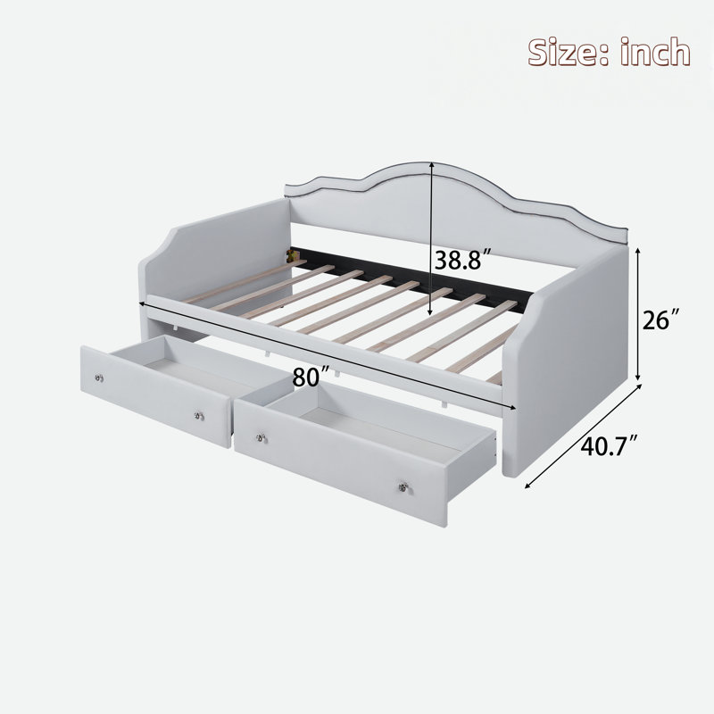 Upholstered Daybed With Led And 2 Drawers, Beige, Twin