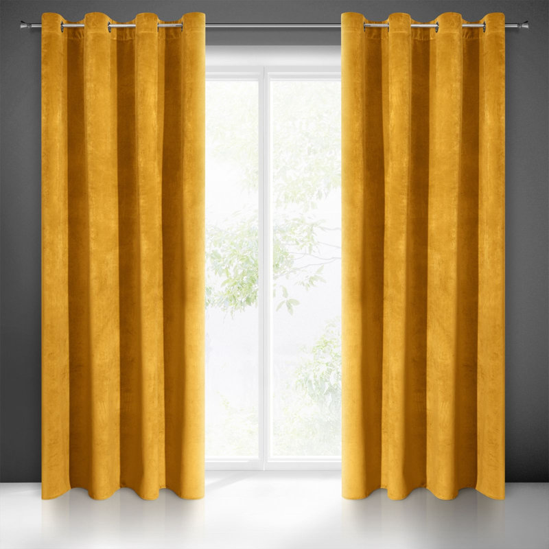 Shelldrake Eyelet Blackout Curtain, Mustard