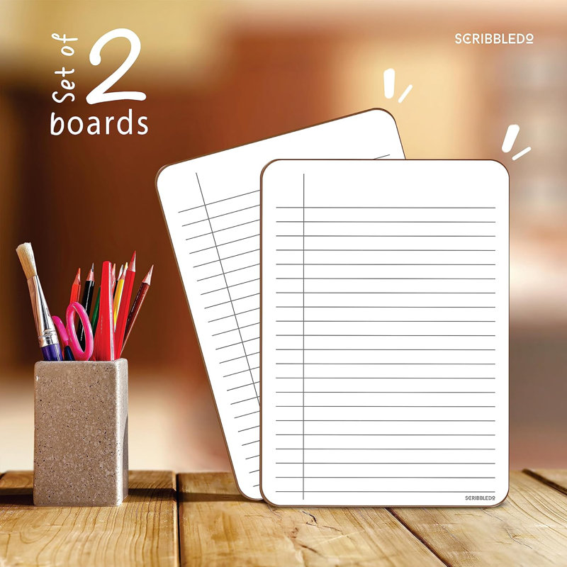 Scribbledo Dry Erase 5"x7" Mini Notebook College Ruled Lined Board 2 Pack Reusable Erasable Writing Note Pad Lapboard Blank Whiteboard On Reverse For Desk