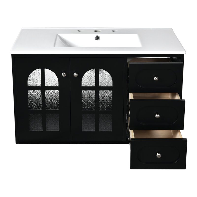 Meuble-lavabo avec lavabo en céramique / armoire de salle de bain murale à 3 tiroirs et armoire système