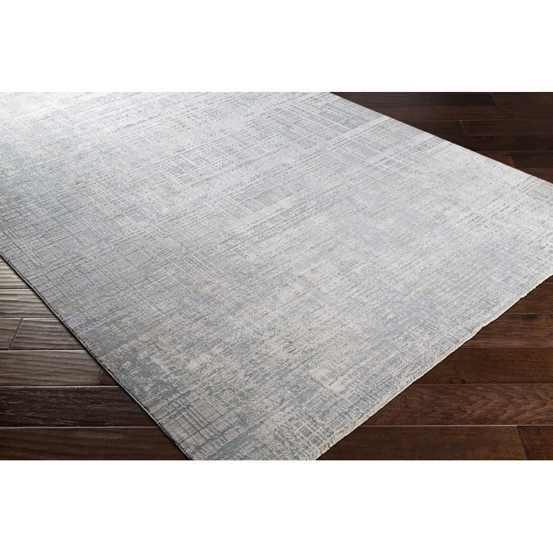 Tapis bleu / gris à motif abstrait Banta, Rectangle 5 pi x 7 pi 5 po