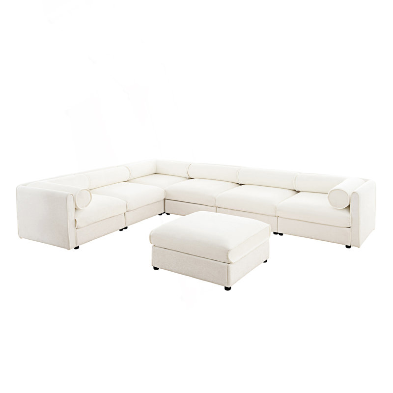 Grand canapé modulaire modulaire, canapé modulaire avec rangement, Chenille blanche
