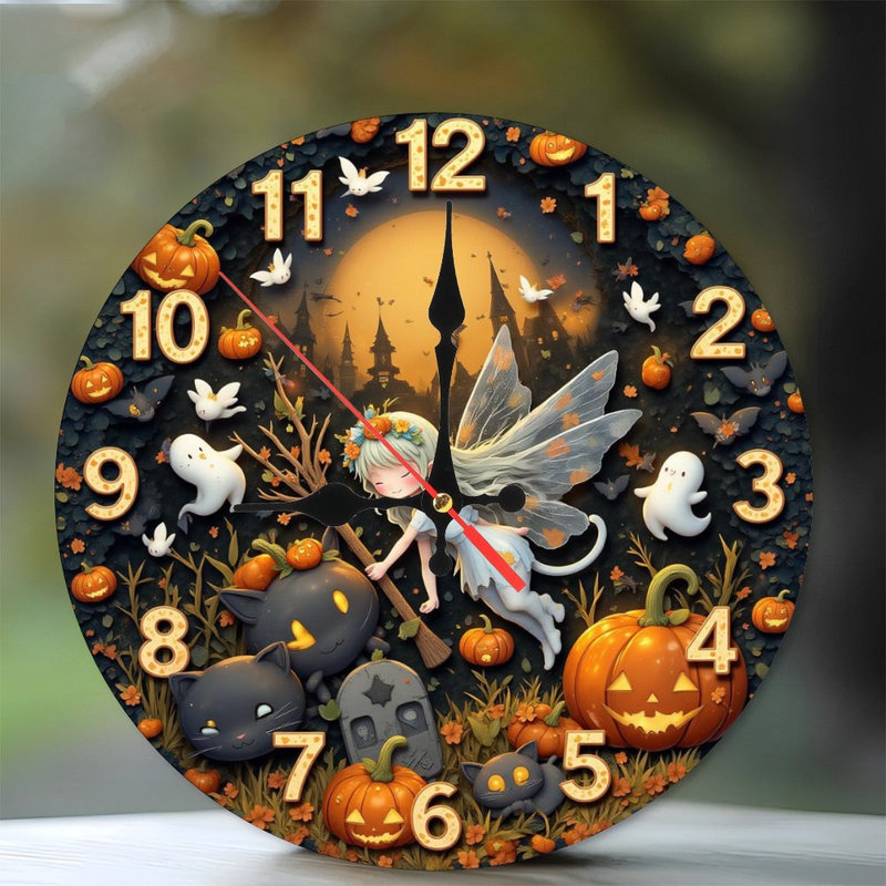 Horloge d'Halloween fée d'automne avec chats