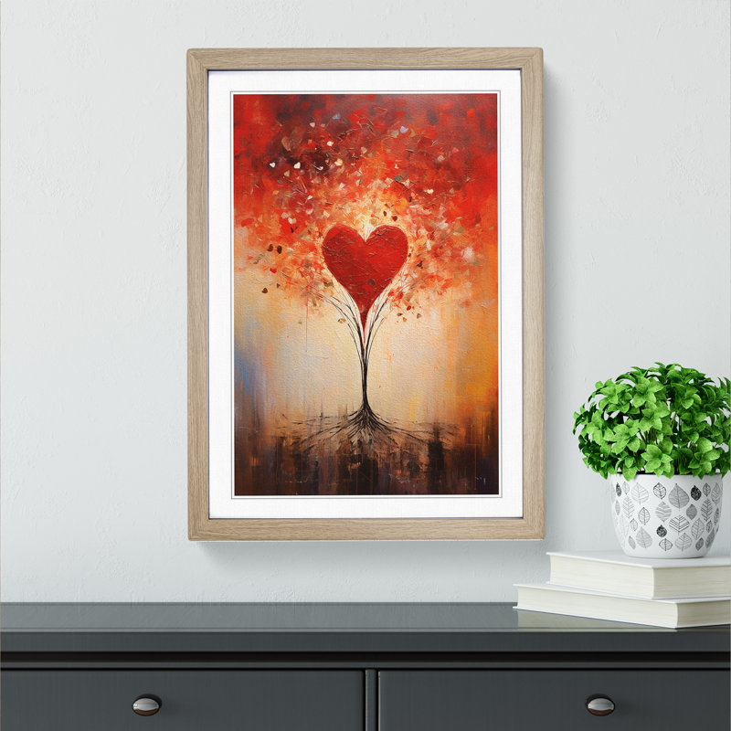 XYZ-FRM-V1223-4348 Love HeAbstract No.2 - Single Picture Frame Print on Wood, 64cm H x 46cm W x 2cm D, Oak
