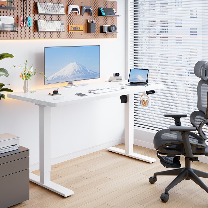110/130/150 Cm W T-Shaped Standing Desk, White, 110 cm W x 60 cm D, White