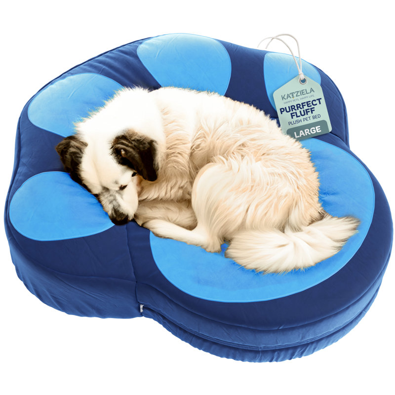 Katziela Plush Paw-Shaped Pet Bed for Dogs and Cats, Blue Velvet, 25" H x 6" W x 25" D