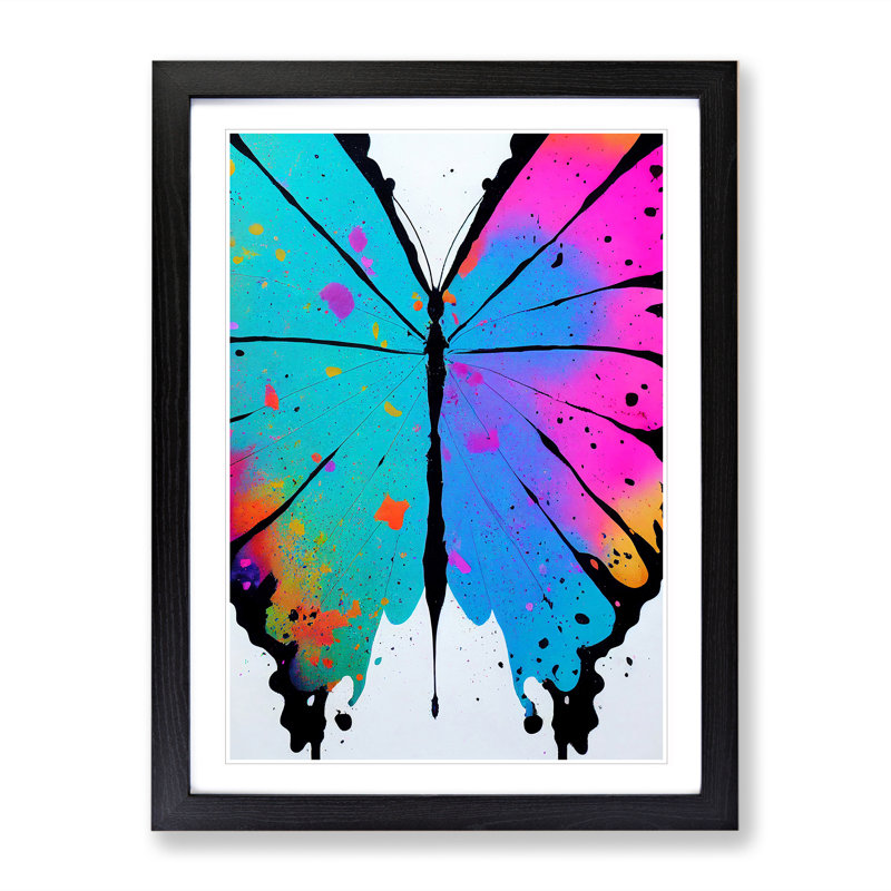 XV1022-3146X Paint Drip Butterfly No.1 Abstract - Single Picture Frame Print, 64cm H x 46cm W x 2cm D, Black