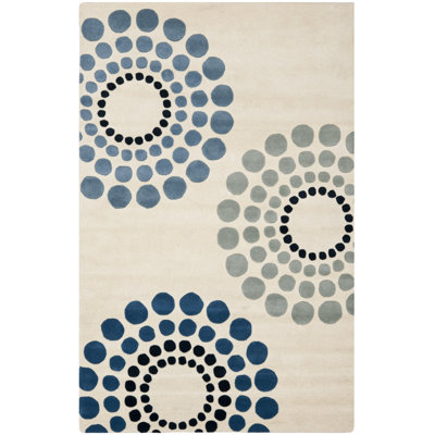 Rajpal Polka Dots Handmade Tufted Ivory Area Rug