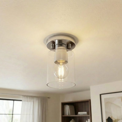 1-Light Semi-Flush Mount Cylinder Glass Shade Light(Silver)