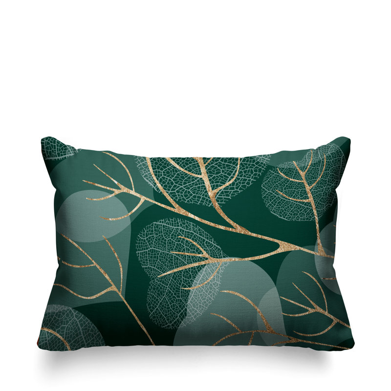 Coussin lombaire intérieur / extérieur Baka Leafs, Émeraude / or