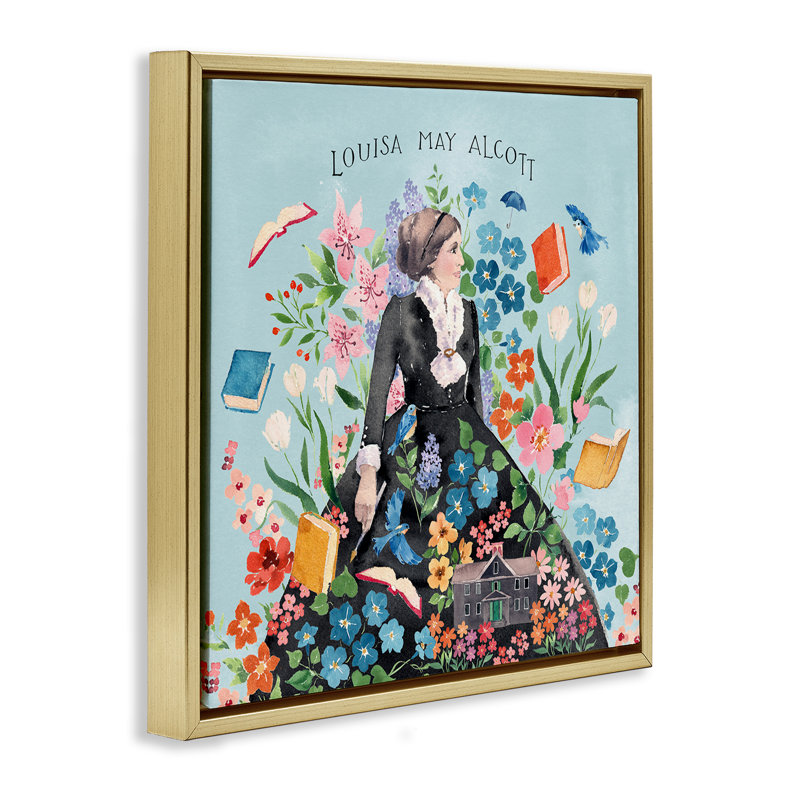 «Louisa May Alcott Portrait» par Heatherlee Chan, Cadre flottant métallique doré, H 18 po x l 18 po