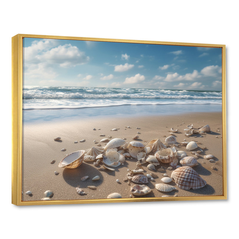 Seaside Seashell Treasures III - impression, H 24 po x l 32 po x P 1 po, Cadre flottant doré