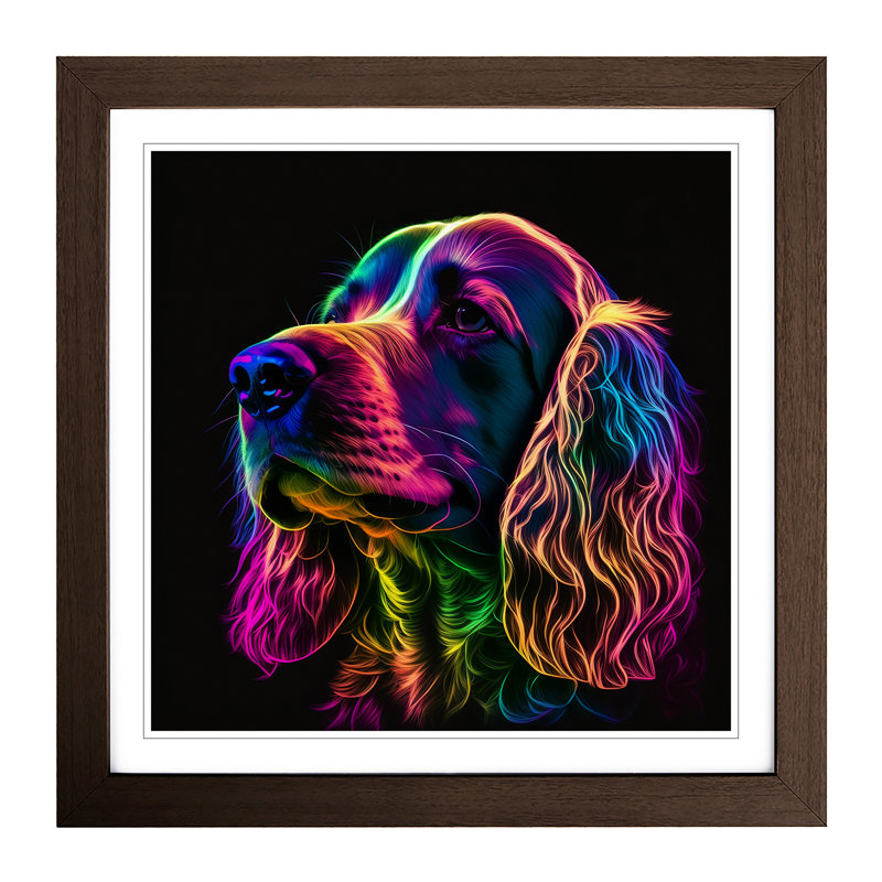 Cocker Spaniel Neon Art - Framed Print, Walnut