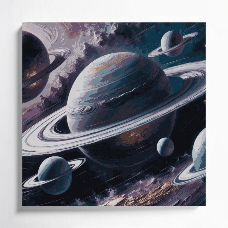 Art mural sur toile gris Sci Fi Sci fi planets with multiple lunes, H 12 po x l 12 po
