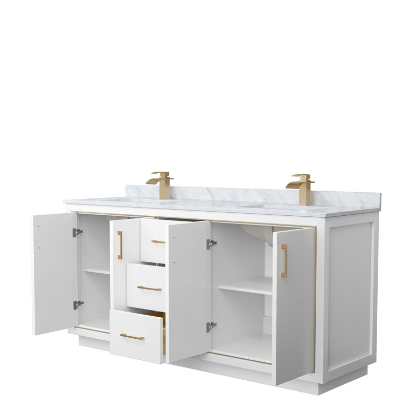 Icon 72" Double Bathroom Vanity Set, Brushed Nickel, White, 66"
