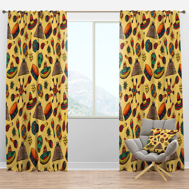 Motif avec symboles mexicains - rideau en velours moderne - obscurcissant - 1 panneau, l 52 po x L 84 po