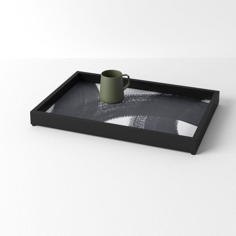 Haden Black and White Handmade Wood Decorative Tray