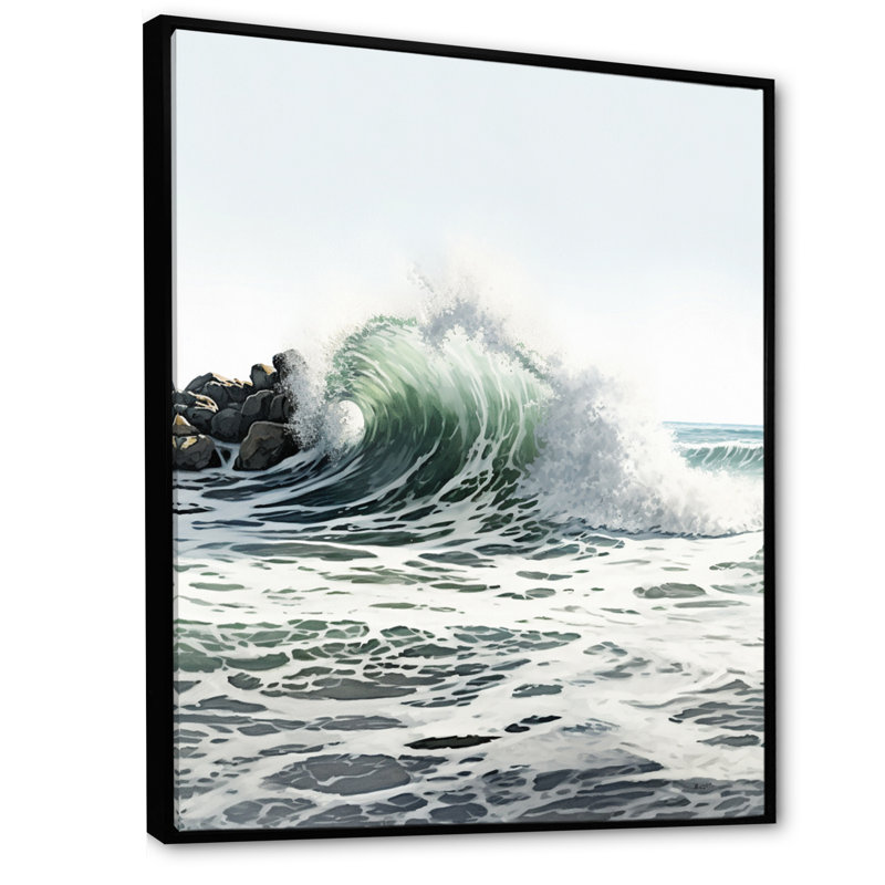 Mouvement de vagues océaniques I, reproduction sur toile, H 20 po x l 12 po x P 1 po, Cadre flottant noir