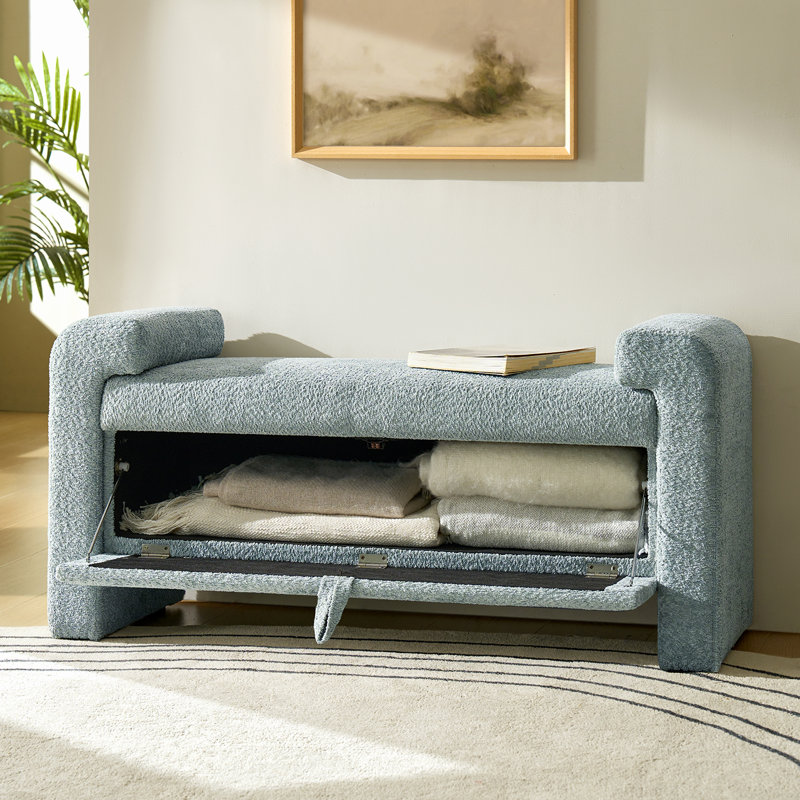 Banc de rangement avec cadre en bois robuste Albira, Sauge