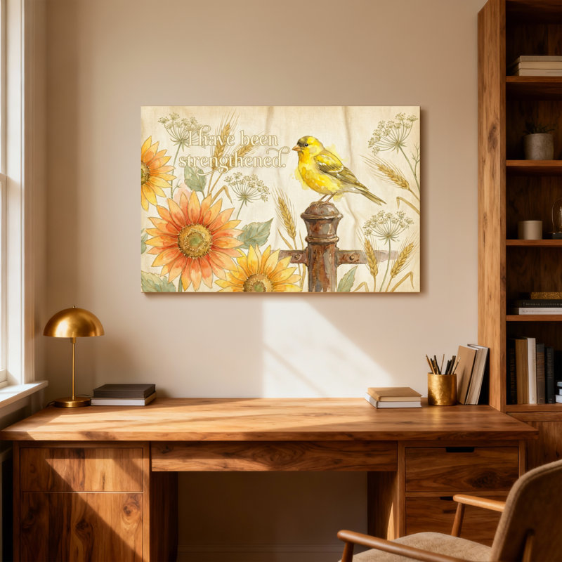 Texte et chiffres, tournesol, clôture, oiseau, art floral, H 28 po x l 40 po