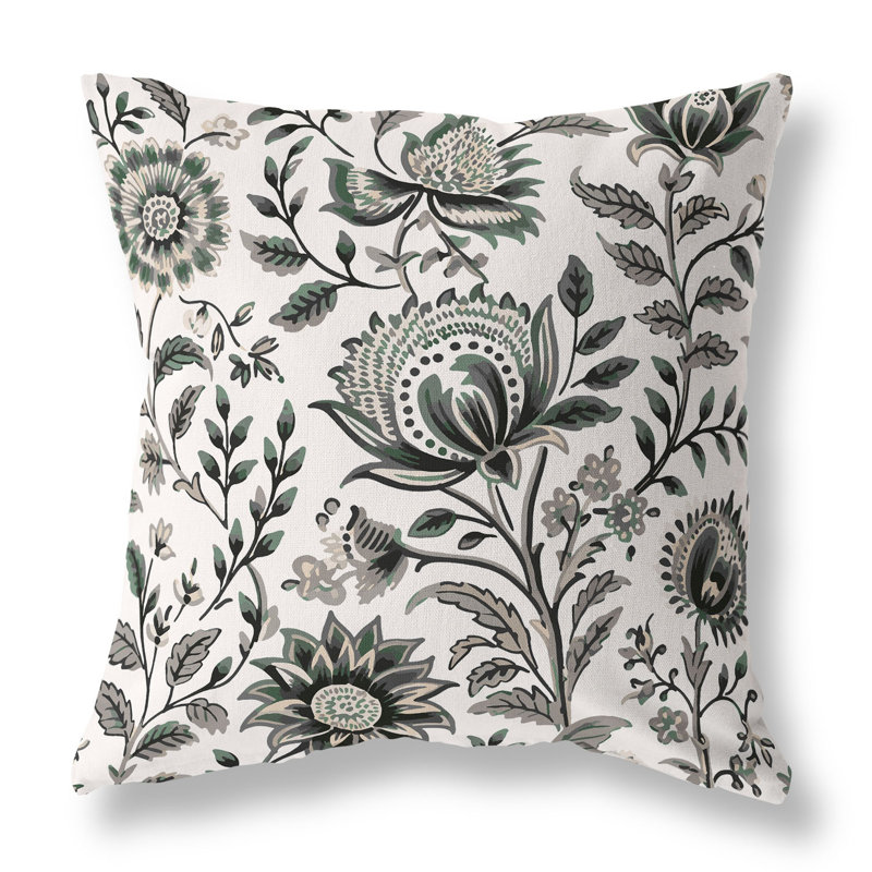 Coussin Sanganeri, H 18 po x l 18 po, Vert / gris floral