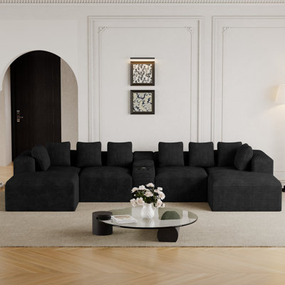 Boneless 143"W 5 - Piece No Assembly Required Sectional Sofa With Chaises, Console & Cup Holder
