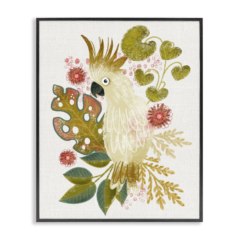 Cacatoès et feuilles tropicales, estampe numérique par Fineapple Pear, Noir, H 20 po x l 16 po
