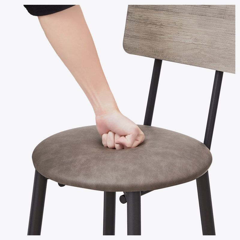 Round bar stool set with shelf, upholstered stool with backrest, Grey, Light Grey