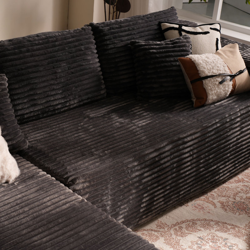 Fontanez Compression Packed 2 - Piece Corduroy Boneless Sectional - No Assembly Required, Left Hand Facing, Gray