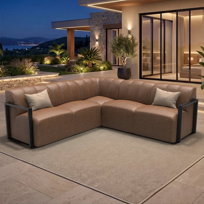 Canapé d'angle moderne de 5 pièces en aluminium à structure ouverte, recouvert de tissu Ultraleather