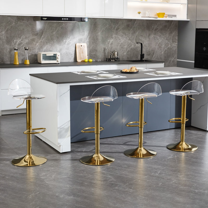 Tabouret de bar réglable réglable - Ensemble de 2 tabourets de bar en acrylique avec accents argentés, chaise moderne pour la maison ou le bar